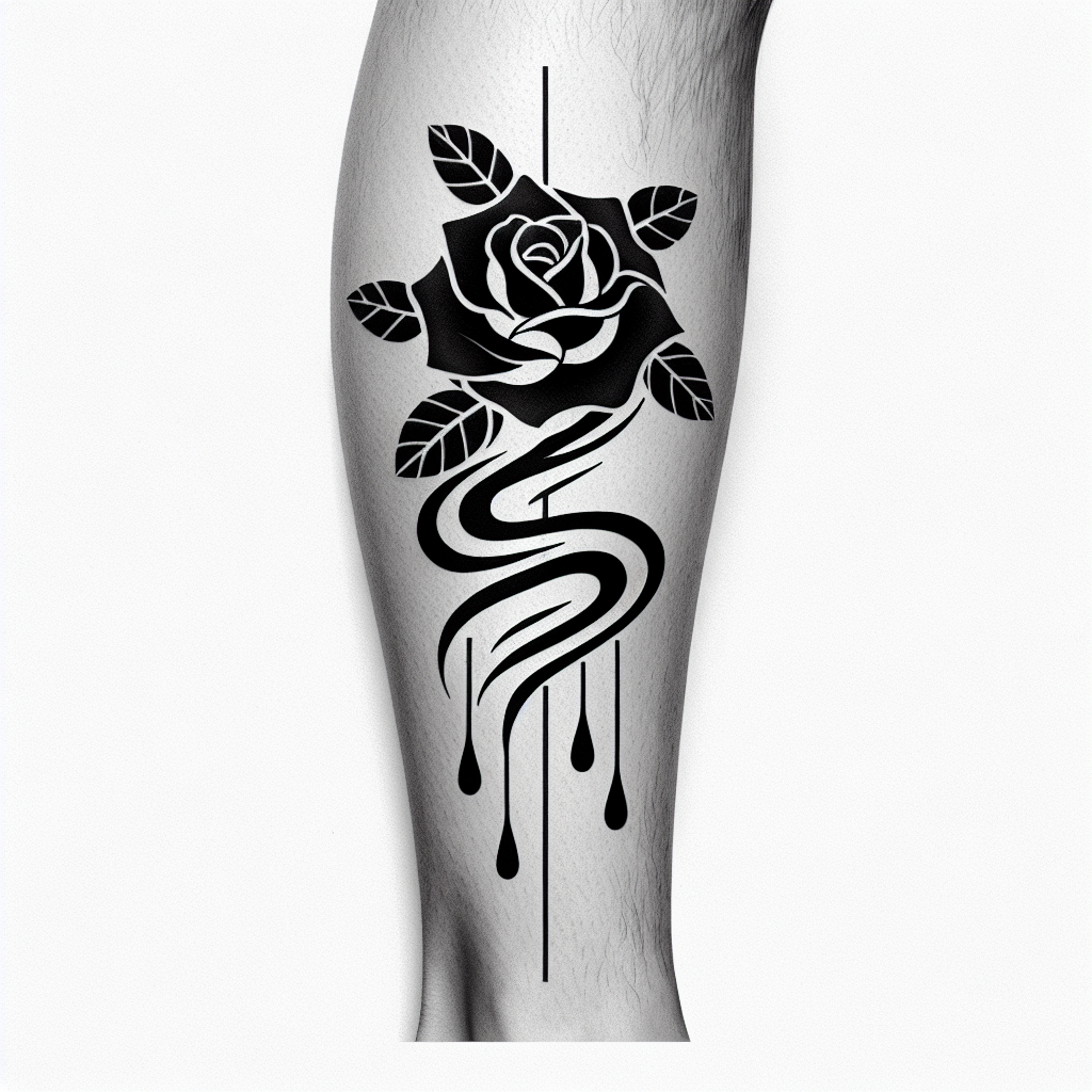 Tattoo of a Japanese outer leg sleeve in Black and White – Minimalist