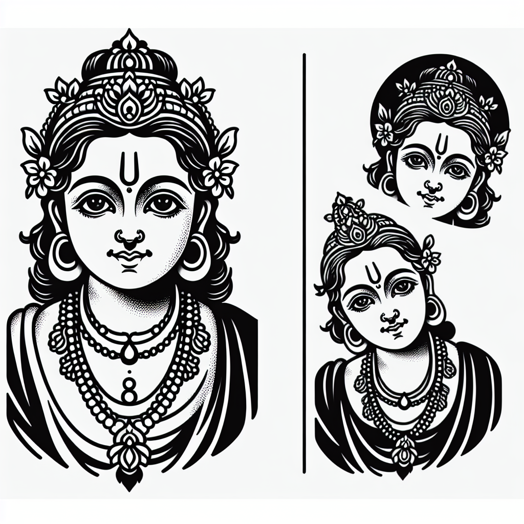 Tattoo of A bal krishna in Black and White – minimalistic