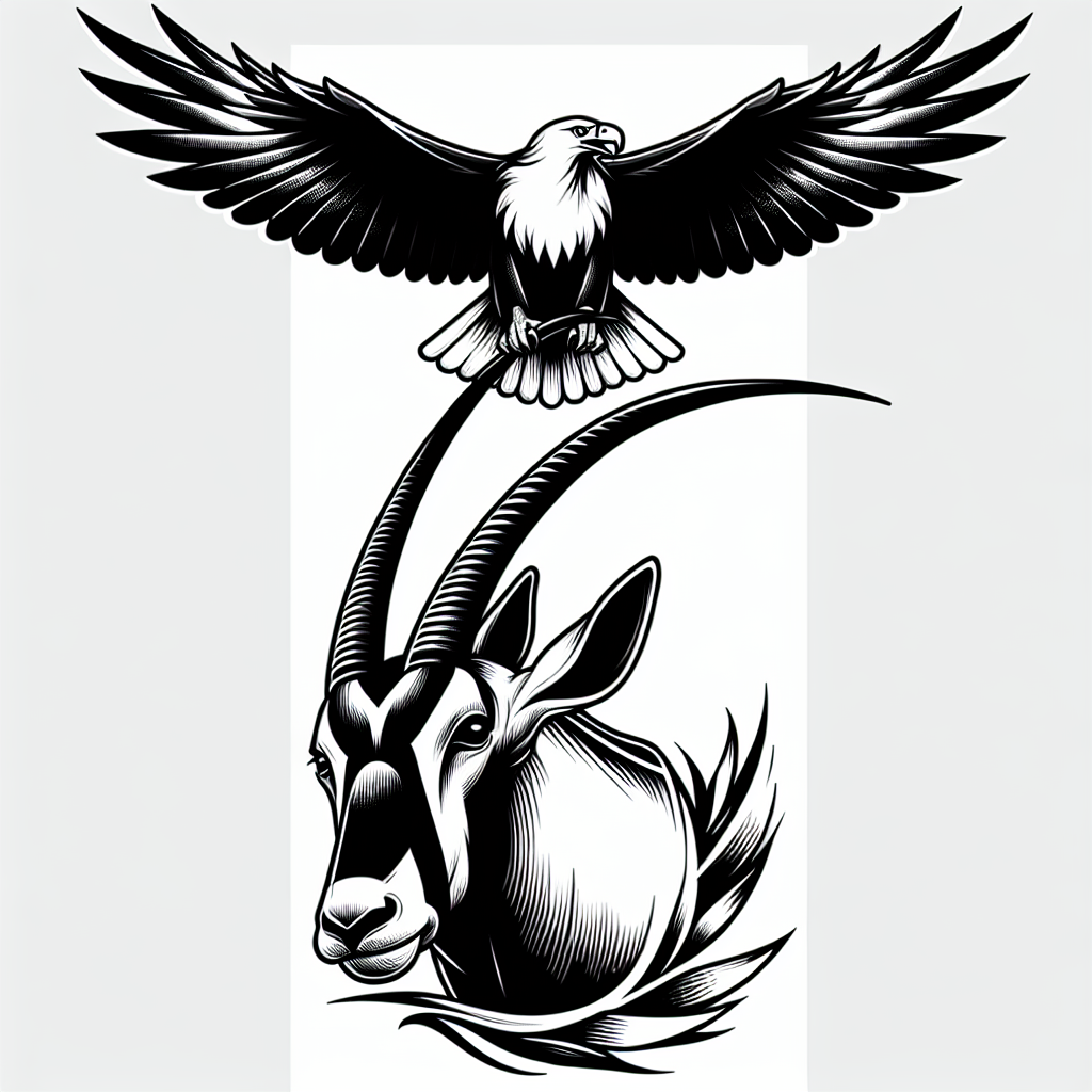 Tattoo of Oryx antelope and African fish eagle in Black and White – Classic Americana