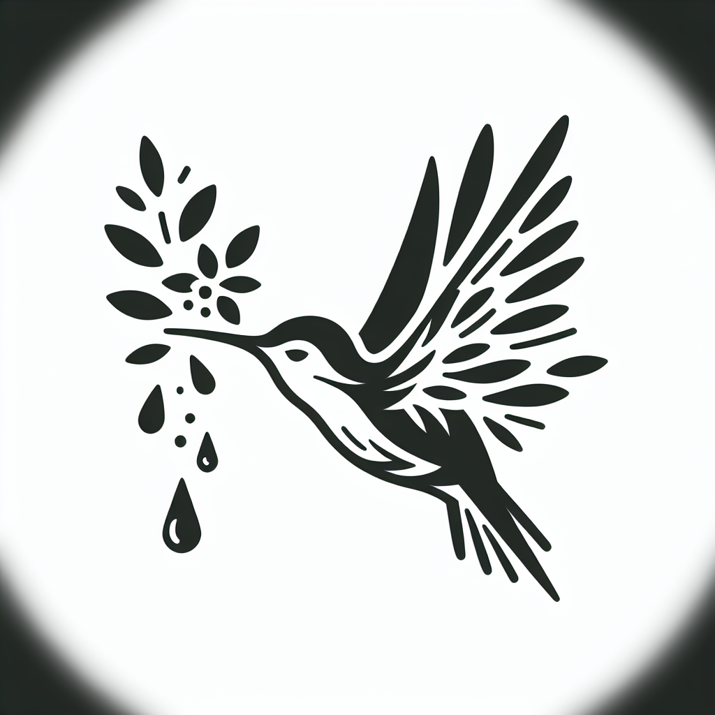 Tattoo of A hummingbird drinking nectar in Black and White – minimalistic