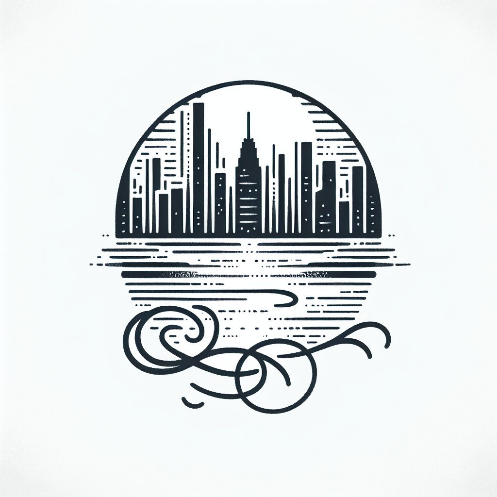 Tattoo of A minimalist line drawing of a city skyline in Black and White – Japanese