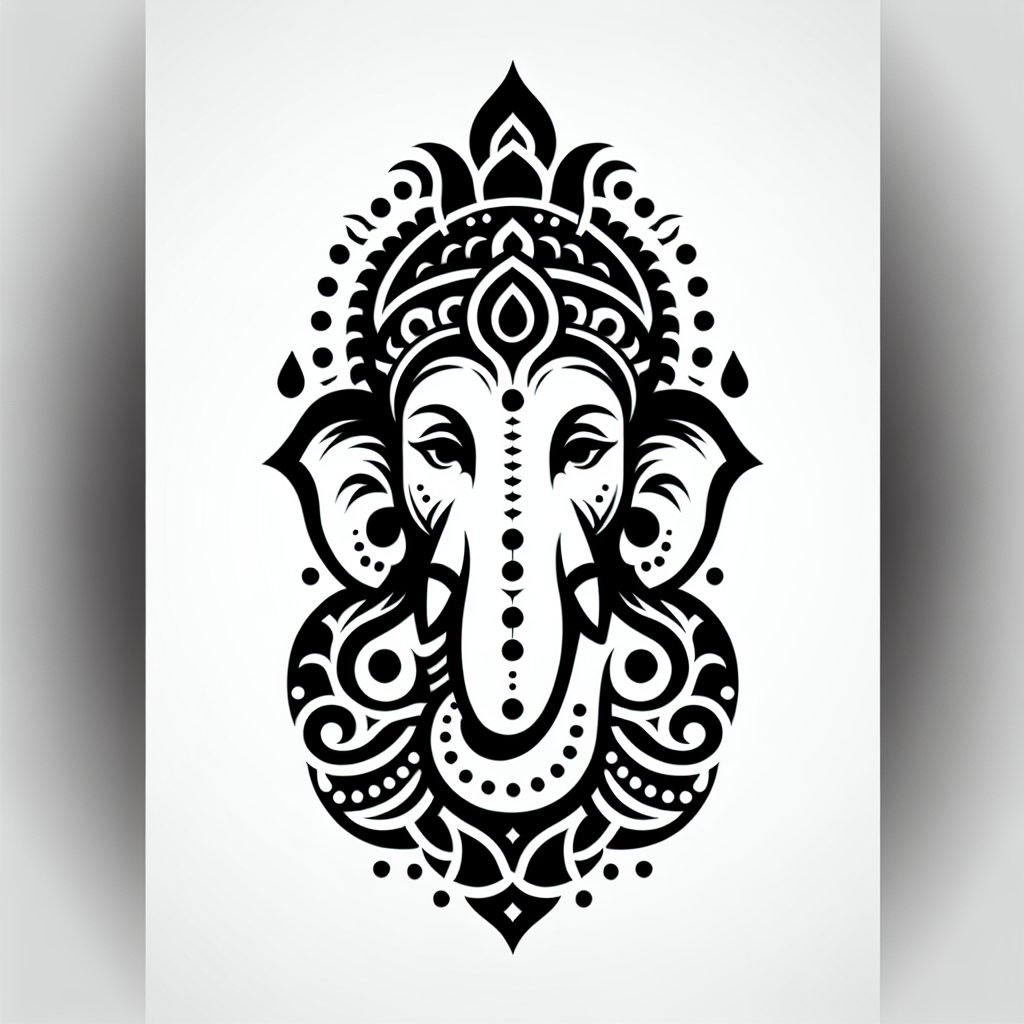 Tattoo of a ganesha face in Black and White – Minimalist