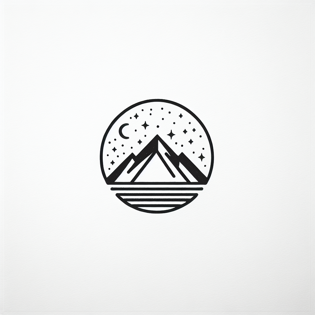 Tattoo of A minimalist mountain peak with a starry sky in Black and White – Fine Line