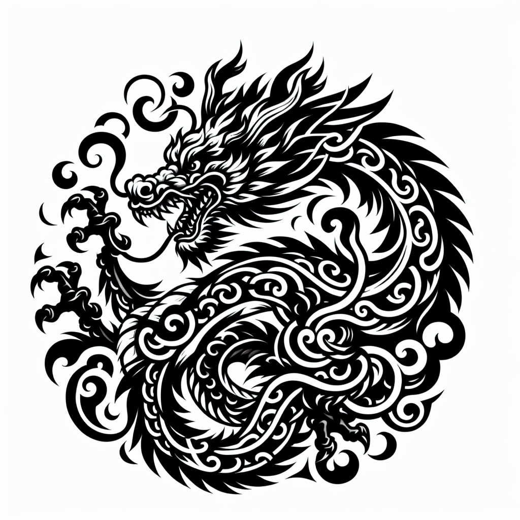 Tattoo of a dragon in Black and White – Neo-Traditional