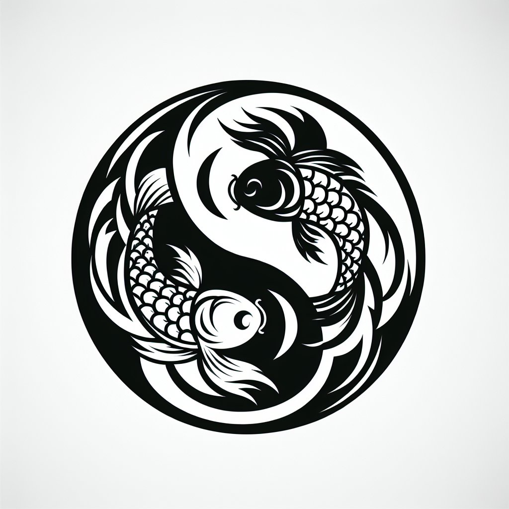 Tattoo of A yin-yang koi fish circle in Black and White – Single-Line