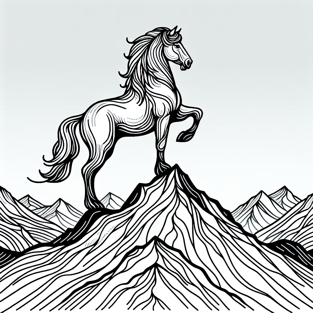 Tattoo of a white horse in mountains in Black and White – Single-Line