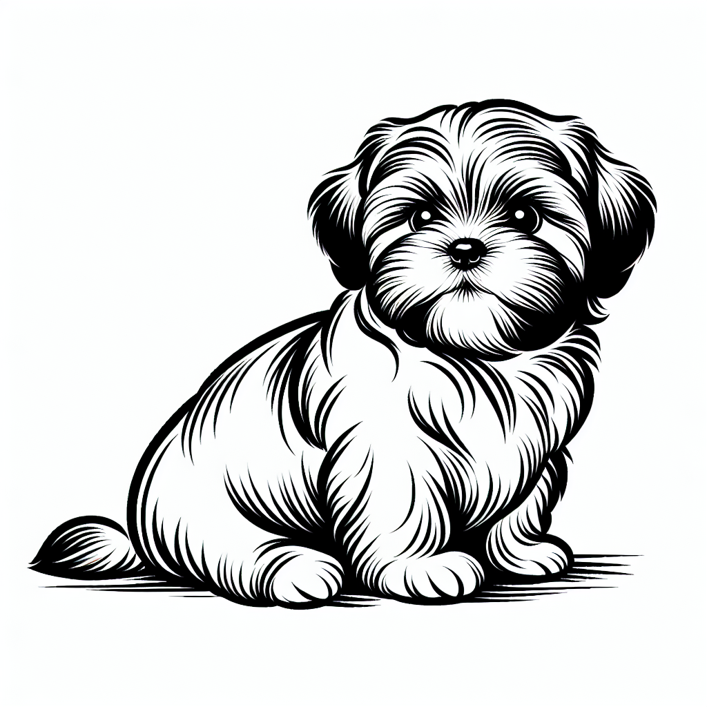 Tattoo of a shih tzu puppy in Black and White – Single-Line