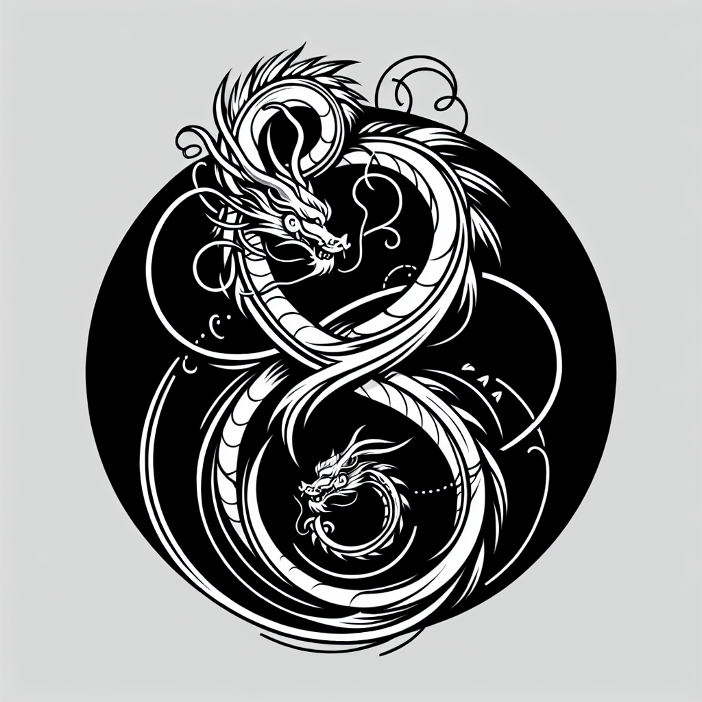 Tattoo of a dragon in Black and White – Single-Line