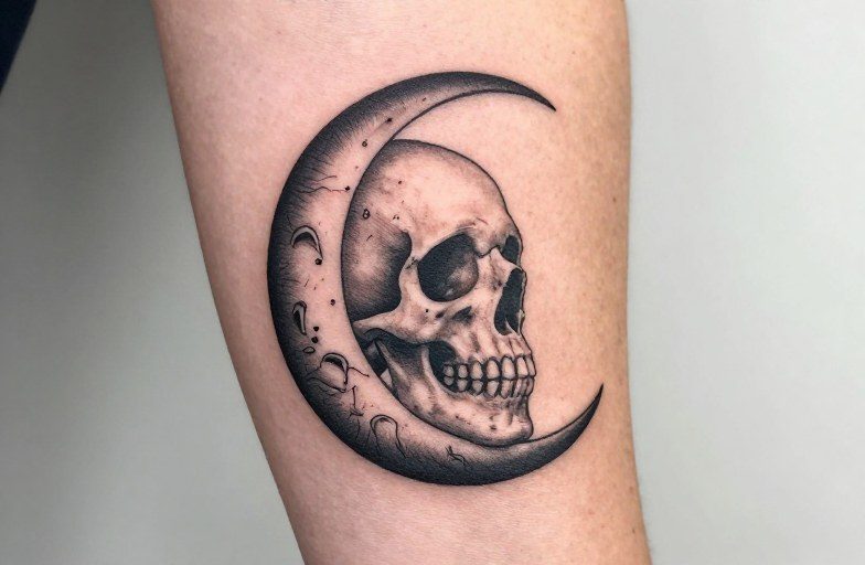Cool Crescent Moon Skull Tattoo Ideas