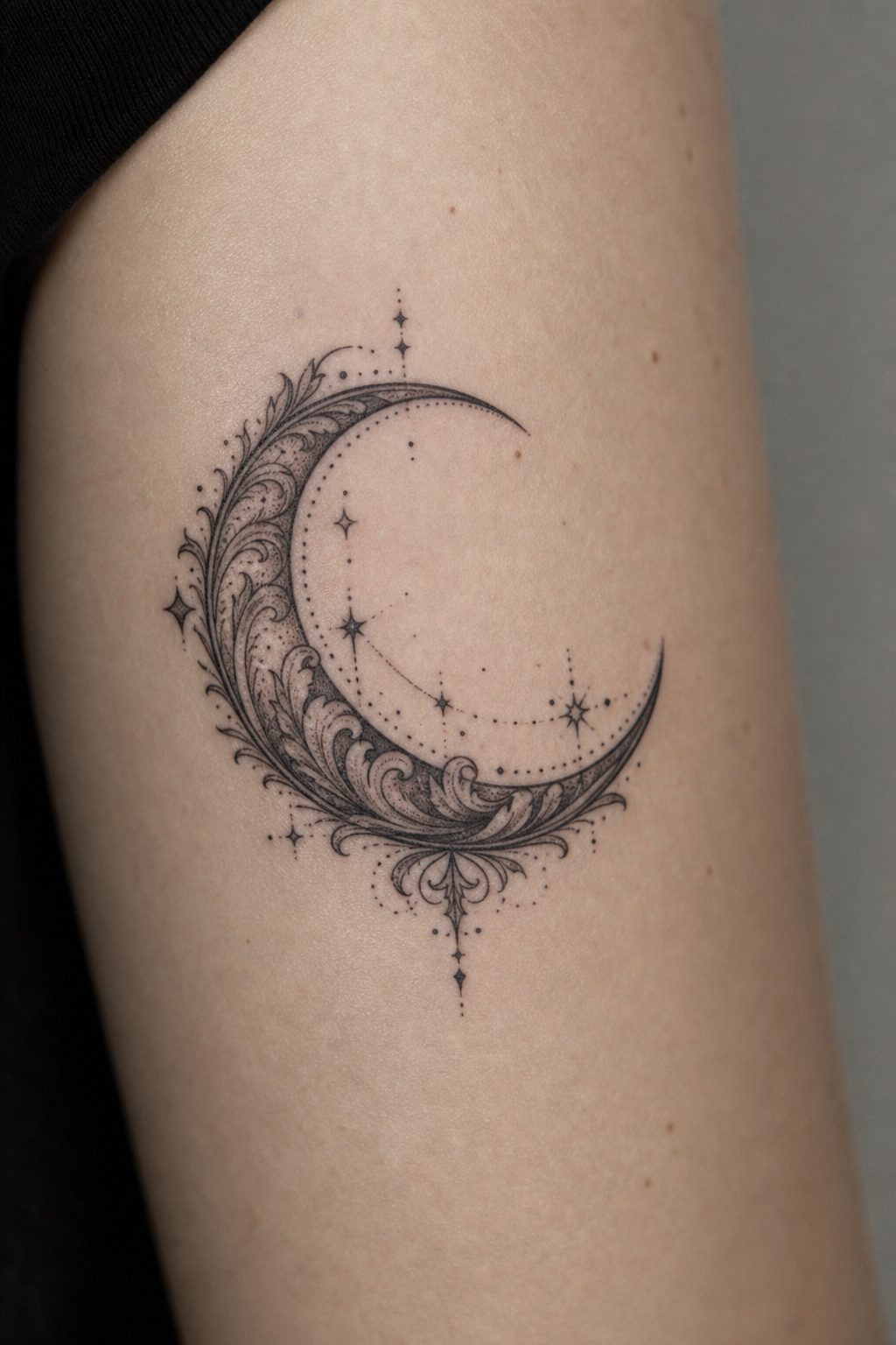 Crescent Moon Detailed Tattoo Design Guide