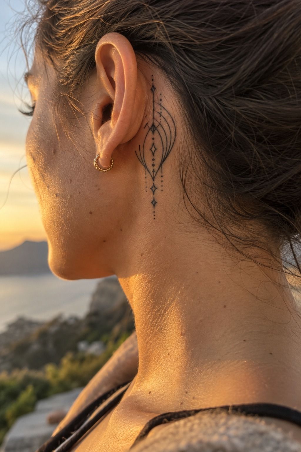Match A Sharp Geometric Ear Tattoo