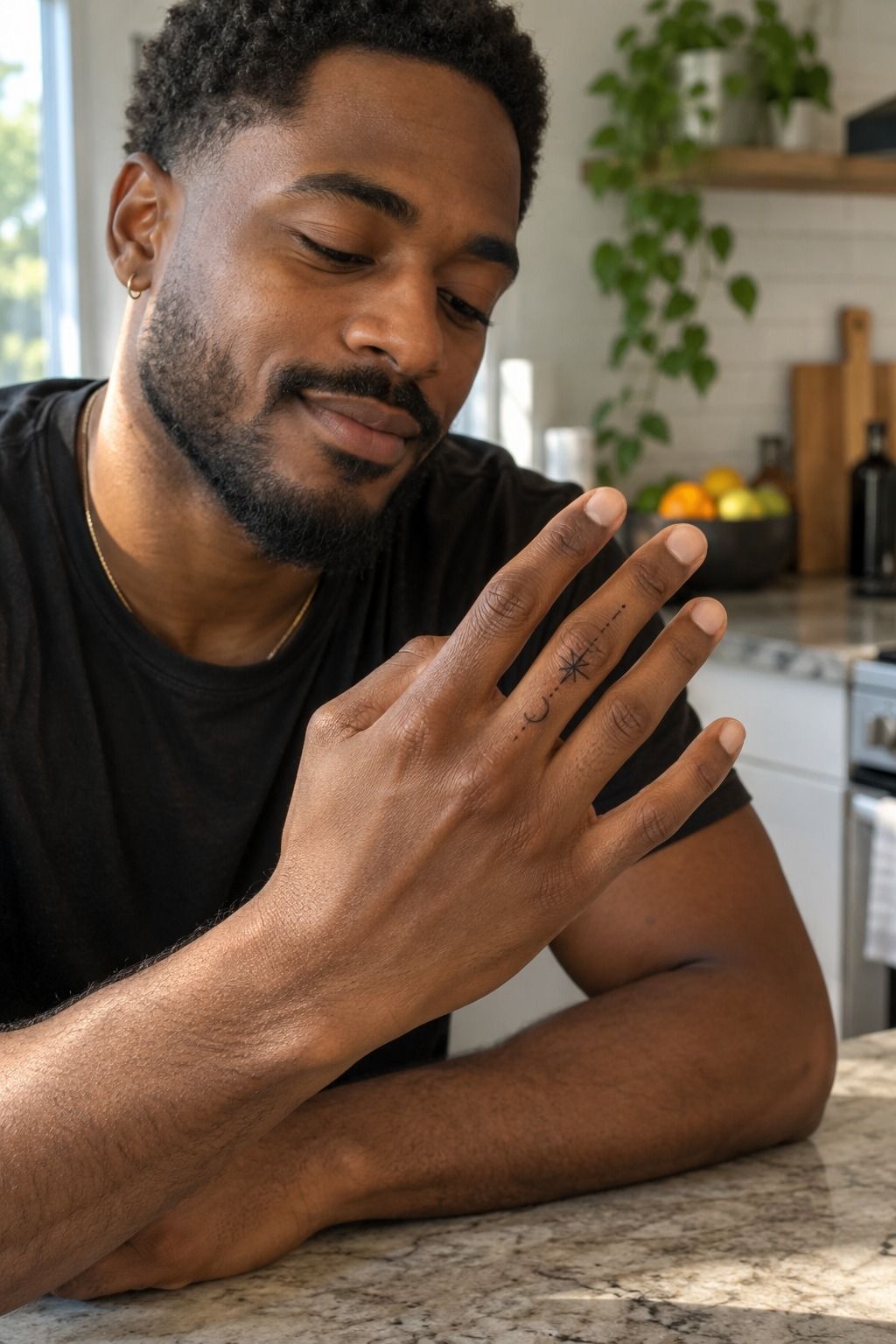 Admiring My Finished Finger Tattoo