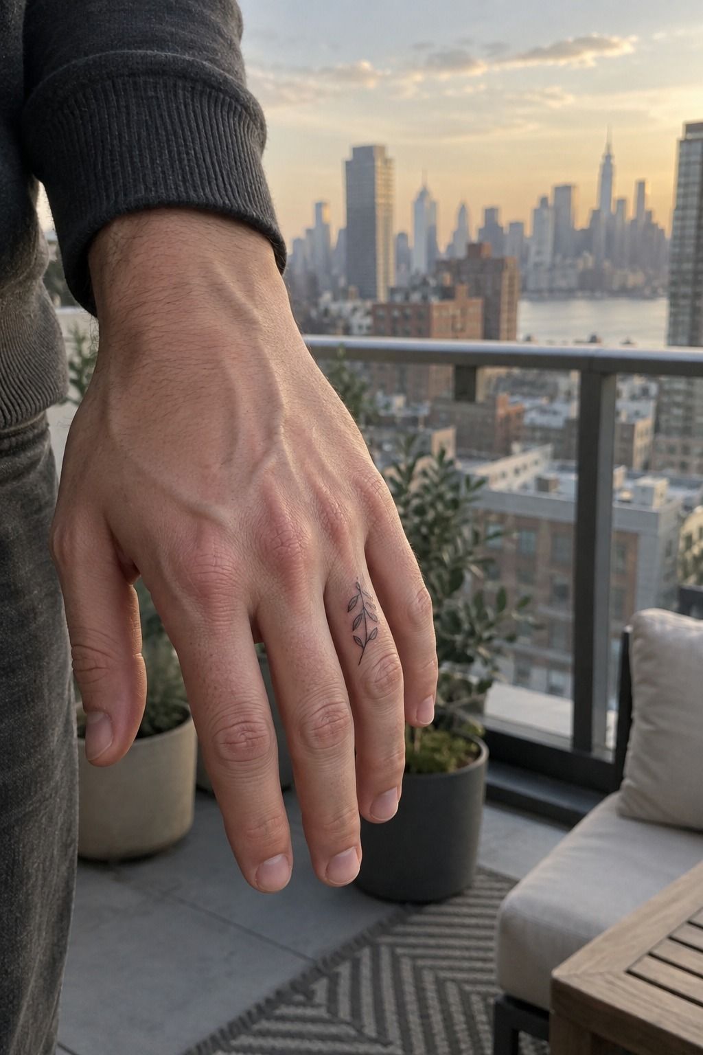 Tiny Botanical Linework Finger Tattoos