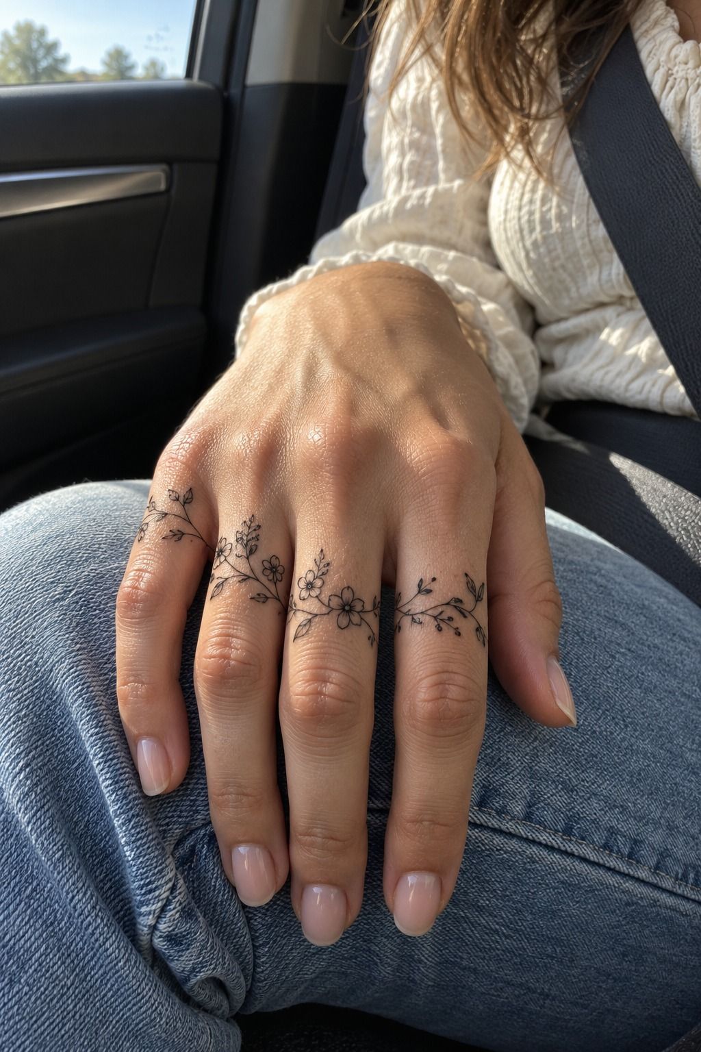 Tiny Floral Tattoos Across Delicate Knuckles