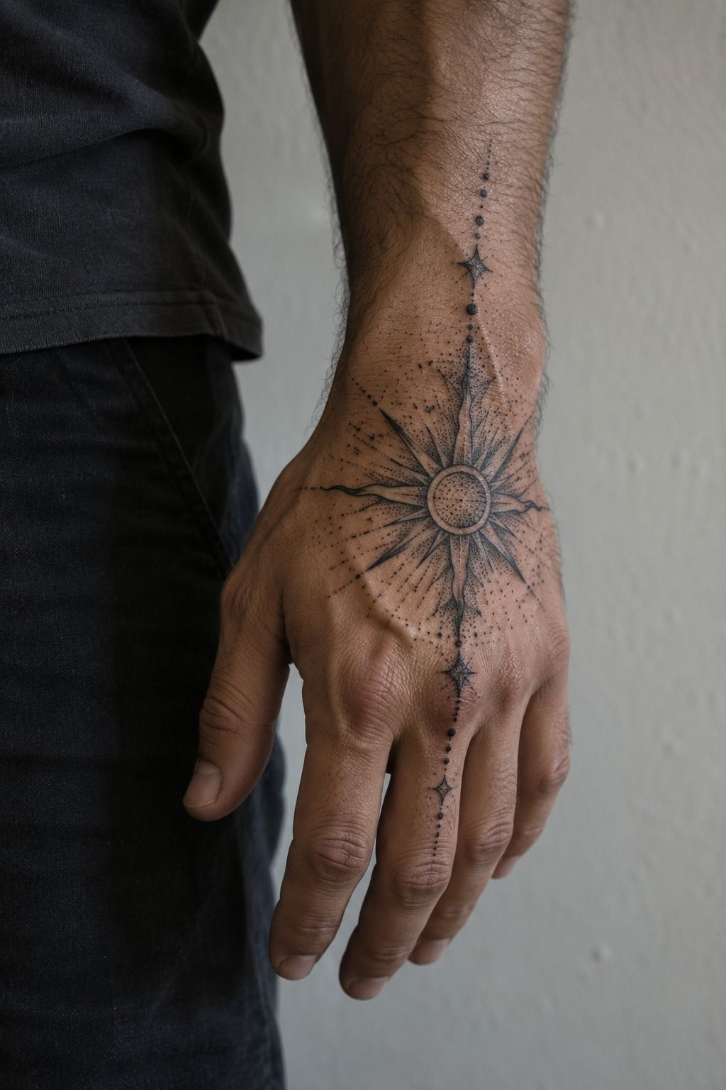 Bold Black Dotwork on the Hand