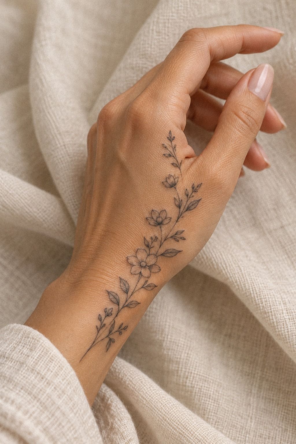 Dainty Wildflower Side Hand Tattoo Ideas