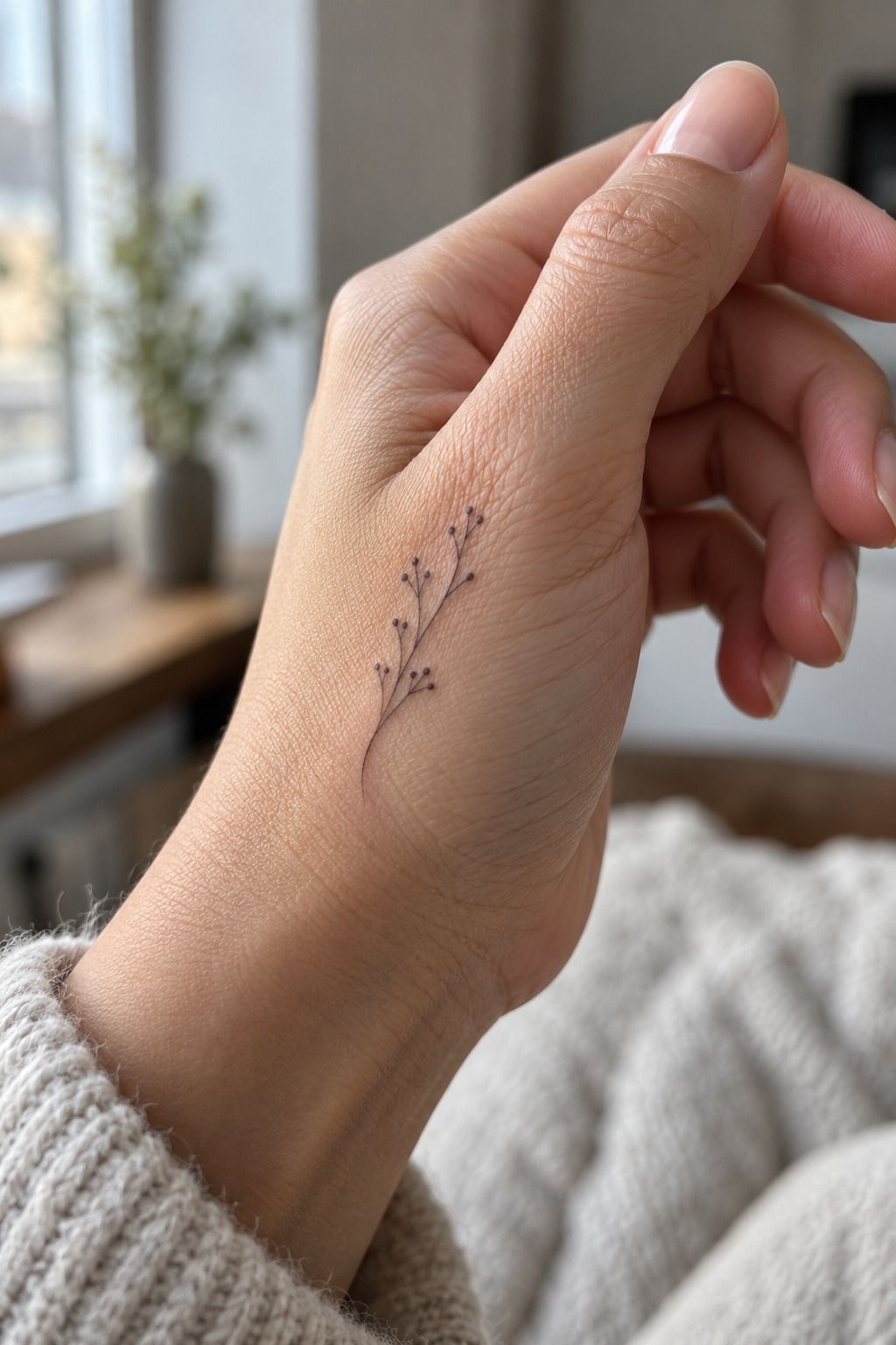 The Two-Curve Tide: Wave Tattoos Beside the Thumb