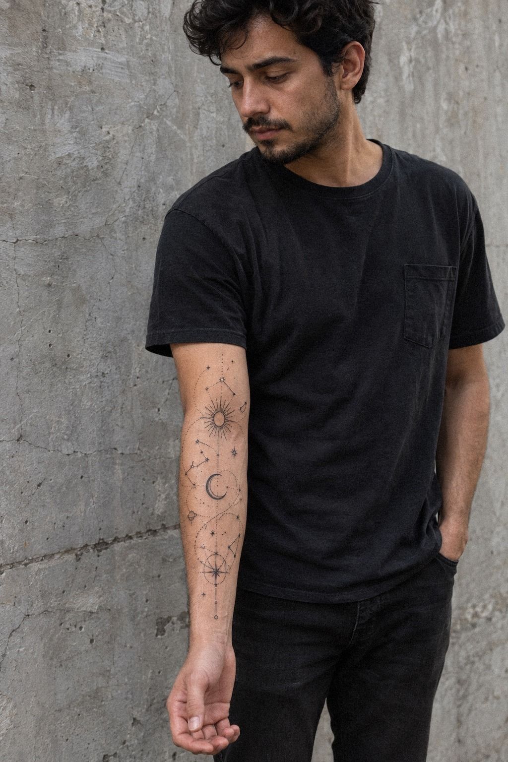 Map a Fine-Line Celestial Sleeve